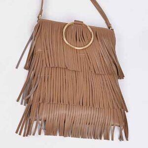 Fringe Tiered /Tassel/ Gold Hoop / Bohemian Crossbody/ Retro 70s - Brown - NWT